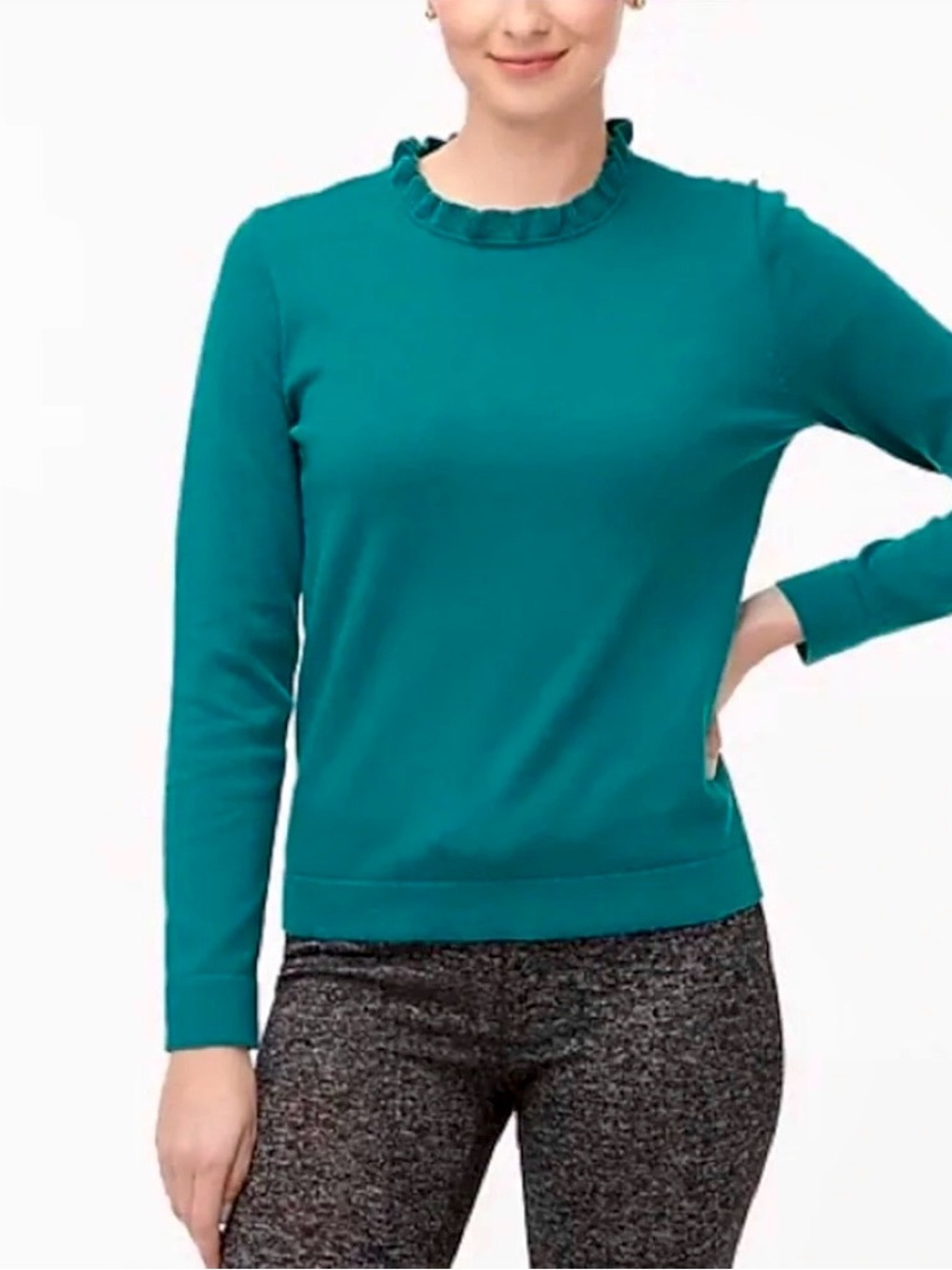J. Crew Teal Ruffle Neck Sweater